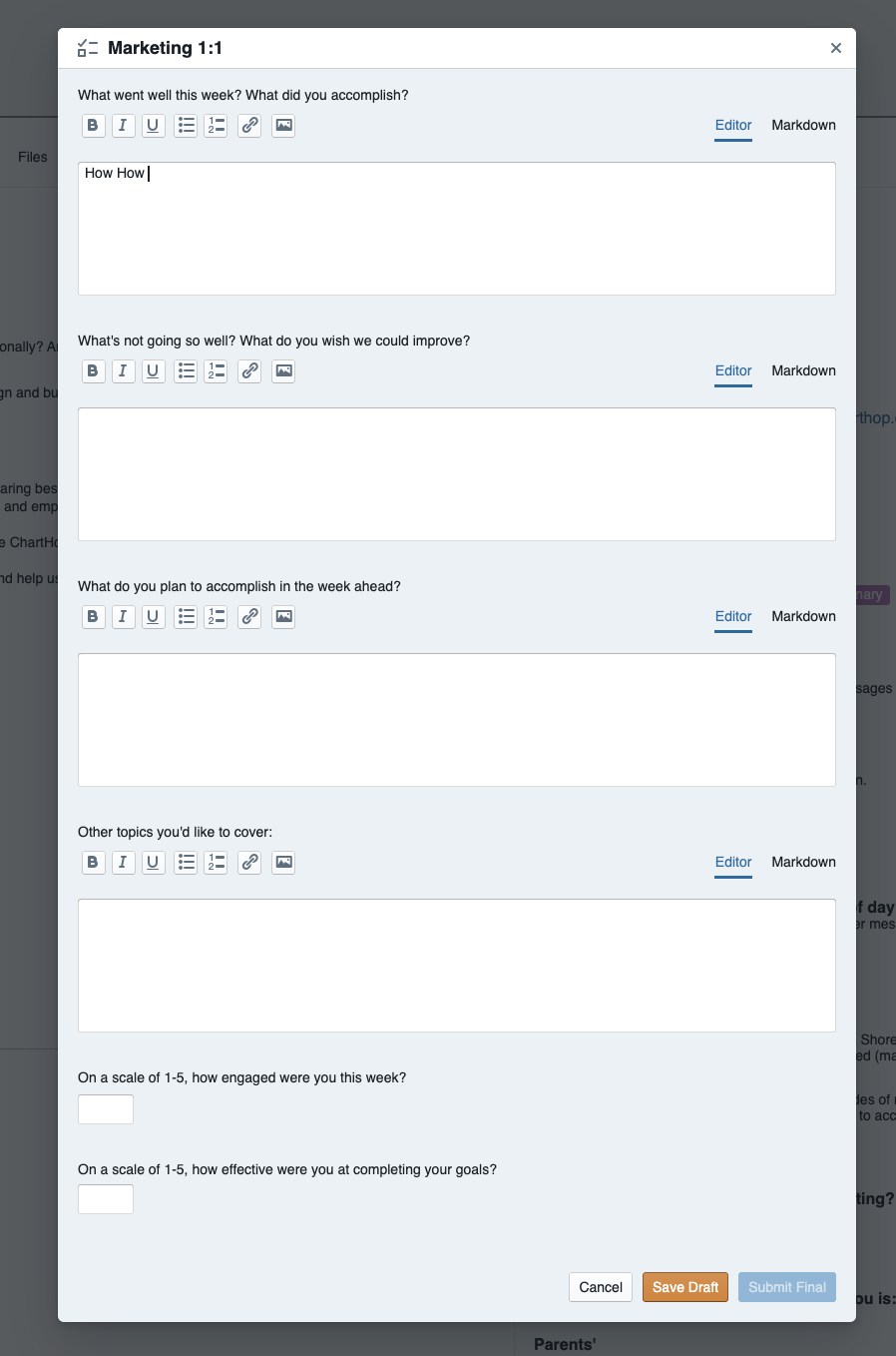 ChartHop's one-on-one form